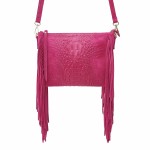 VERA PELLE torebka damska zamszowa listonoszka boho z frędzlami na ramię  V001 fuksja