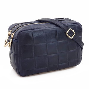 VERA PELLE torebka damska skórzana listonoszka pleciona z paskiem V470 granatowa