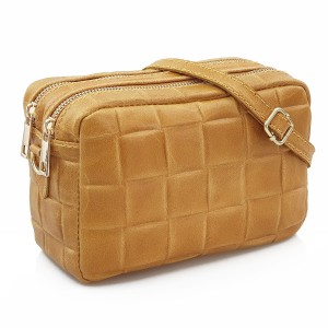 VERA PELLE torebka damska skórzana listonoszka pleciona z paskiem V470 musztardowa