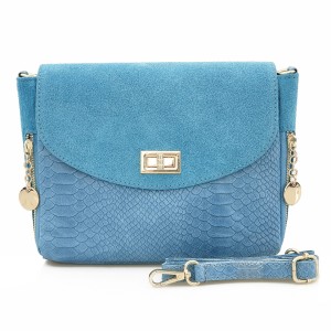 VERA PELLE torebka damska zamszowa listonoszka z paskiem na ramię V290 niebieska