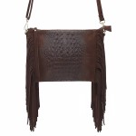 VERA PELLE torebka damska zamszowa listonoszka boho z frędzlami na ramię  V001 ciemna brązowa