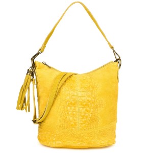VERA PELLE torebka damska zamszowa listonoszka z paskiem i frędzelkiem kroko V479 żółta