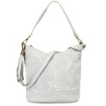 VERA PELLE torebka damska zamszowa listonoszka z paskiem i frędzelkiem kroko V479 jasna szara