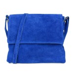 VERA PELLE torebka damska zamszowa listonoszka z klapą i paskiem V480 chabrowa