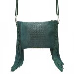 VERA PELLE torebka damska zamszowa listonoszka boho z frędzlami na ramię  V001 morska