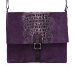 VERA PELLE torebka zamszowa listonoszka kroko z paskiem na ramię V360 ciemna fioletowa