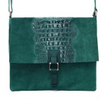 VERA PELLE torebka zamszowa listonoszka kroko z paskiem na ramię V360 morska