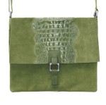 VERA PELLE torebka zamszowa listonoszka kroko z paskiem na ramię V360 oliwkowa