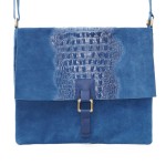 VERA PELLE torebka zamszowa listonoszka kroko z paskiem na ramię V360 ciemna jeansowa