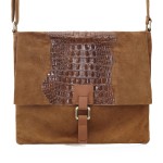 VERA PELLE torebka zamszowa listonoszka kroko z paskiem na ramię V360 brązowa