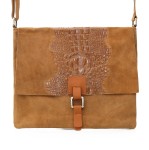 VERA PELLE torebka zamszowa listonoszka kroko z paskiem na ramię V360 camel