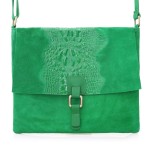 VERA PELLE torebka zamszowa listonoszka kroko z paskiem na ramię V360 zielona