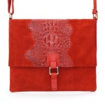 VERA PELLE torebka zamszowa listonoszka kroko z paskiem na ramię V360 czerwona