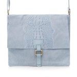 VERA PELLE torebka zamszowa listonoszka kroko z paskiem na ramię V360 jasna niebieska