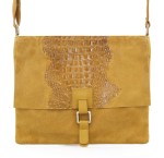 VERA PELLE torebka zamszowa listonoszka kroko z paskiem na ramię V360 musztardowa