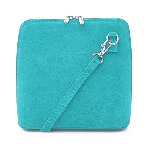 VERA PELLE torebka damska zamszowa listonoszka stożek z paskiem na ramię V452 turkusowa