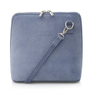 VERA PELLE torebka damska zamszowa listonoszka stożek z paskiem na ramię V452 jeansowa