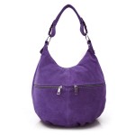 VERA PELLE torebka damska zamszowa worek z suwakami i paskiem na ramię V318 ciemna fioletowa