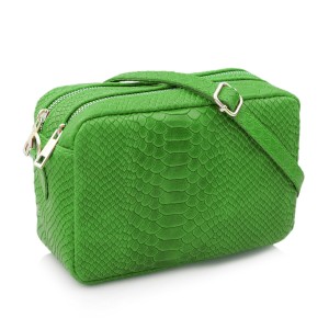 VERA PELLE torebka damska skórzana listonoszka kroko z paskiem na ramię V401 zielona