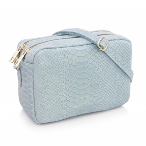 VERA PELLE torebka damska skórzana listonoszka kroko z paskiem na ramię V401 jasna niebieska