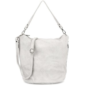 VERA PELLE torebka damska zamszowa listonoszka z paskiem na ramię V027 jasna szara