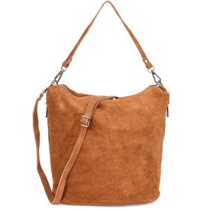 VERA PELLE torebka damska zamszowa listonoszka z paskiem na ramię V027 camel