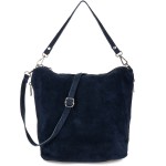 VERA PELLE torebka damska zamszowa listonoszka z paskiem na ramię V027 granatowa