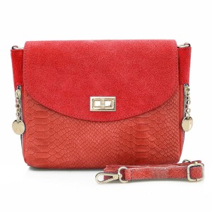 VERA PELLE torebka damska zamszowa listonoszka z paskiem na ramię V290 czerwona