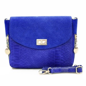 VERA PELLE torebka damska zamszowa listonoszka z paskiem na ramię V290 chabrowa