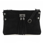 VERA PELLE torebka damska zamszowa listonoszka z frędzelkami V036 czarna