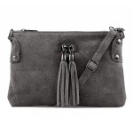 VERA PELLE torebka damska zamszowa listonoszka z frędzelkami V036 ciemna szara
