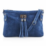 VERA PELLE torebka damska zamszowa listonoszka z frędzelkami V036 ciemna jeansowa