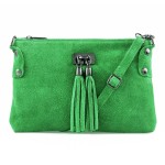 VERA PELLE torebka damska zamszowa listonoszka z frędzelkami V036 zielona