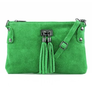 VERA PELLE torebka damska zamszowa listonoszka z frędzelkami V036 zielona