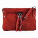 VERA PELLE torebka damska zamszowa listonoszka z frędzelkami V036 bordowa
