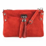 VERA PELLE torebka damska zamszowa listonoszka z frędzelkami V036 czerwona
