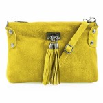 VERA PELLE torebka damska zamszowa listonoszka z frędzelkami V036 żółta