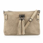 VERA PELLE torebka damska zamszowa listonoszka z frędzelkami V036 beżowa