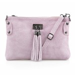 VERA PELLE torebka damska zamszowa listonoszka z frędzelkami V036 jasna różowa