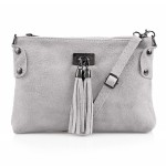 VERA PELLE torebka damska zamszowa listonoszka z frędzelkami V036 jasna szara