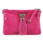VERA PELLE torebka damska zamszowa listonoszka z frędzelkami V036 fuksja