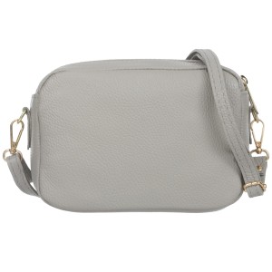 VERA PELLE torebka damska skórzana listonoszka z paskiem na ramię V486 jasna szara