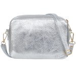 VERA PELLE torebka damska skórzana listonoszka z paskiem na ramię V486 srebrna