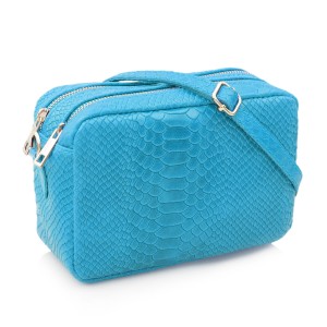 VERA PELLE torebka damska skórzana listonoszka kroko z paskiem na ramię V401 niebieska