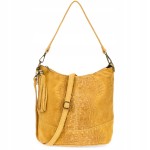 VERA PELLE torebka damska zamszowa listonoszka z paskiem i frędzelkiem kroko V479 musztardowa