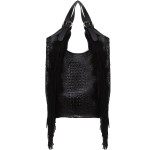 VERA PELLE torebka damska zamszowa worek shopper z frędzlami kroko V489 czarna