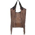 VERA PELLE torebka damska zamszowa worek shopper z frędzlami kroko V489 taupe