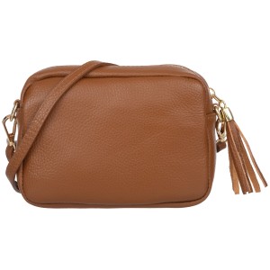 VERA PELLE torebka damska skórzana listonoszka z paskiem na ramię V491 camel