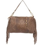 VERA PELLE torebka damska zamszowa listonoszka kroko z frędzlami i paskiem V492 taupe