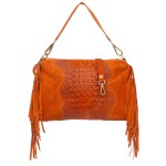 VERA PELLE torebka damska zamszowa listonoszka kroko z frędzlami i paskiem V492 pomarańczowa